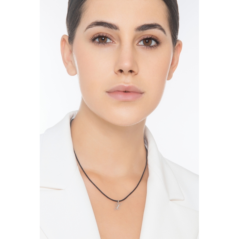 Pendant with initial letter X in italic in 18k white gold