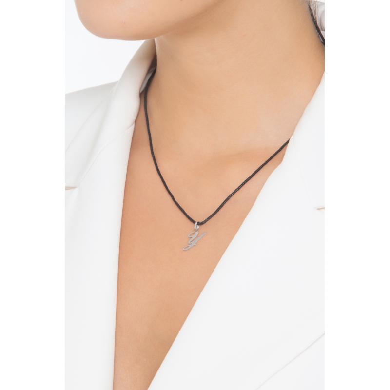 Pendant with initial letter Y in italic in 18k white gold