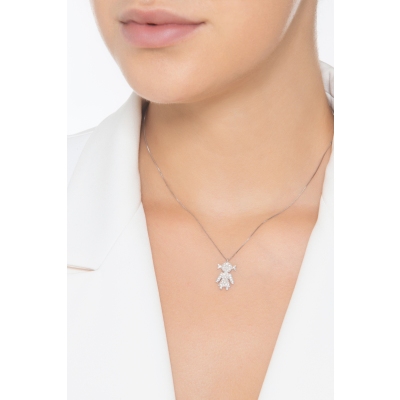18k white gold necklace with little girl pendant in diamonds