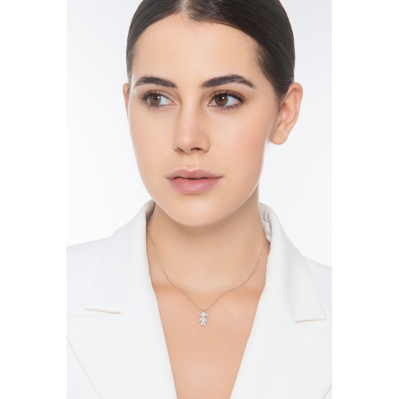 18k necklace white gold with little girl pendant in diamonds 18k necklace white gold with little girl pendant in diamonds