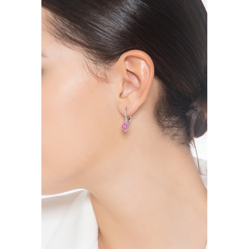 Pink sapphire and diamonds earrings in white gold 18k Pink sapphire and diamonds earrings in white gold 18k