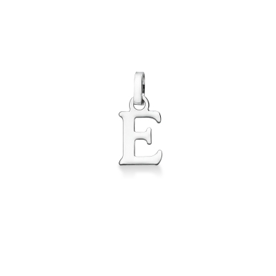 Pendant with initial letter E in capital letters in 18k white gold