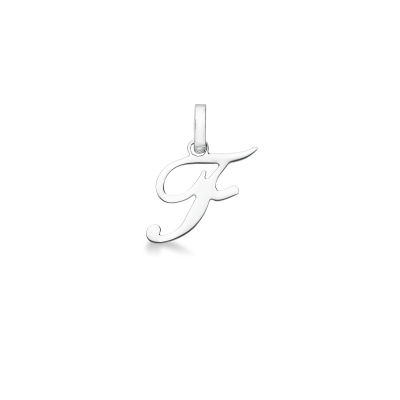 Pendant with initial letter F in italic in 18k white gold