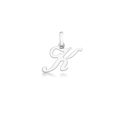 Pendant with initial letter K in italic in 18k white gold