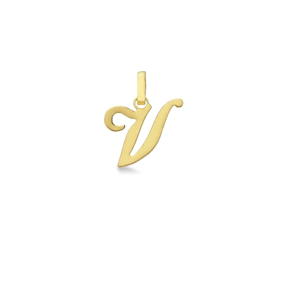 Pendant with initial letter V in italic in 18k yellow gold