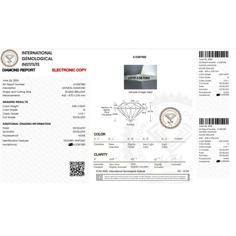 IGI Certified Diamond CT 0.40 G VVS 1