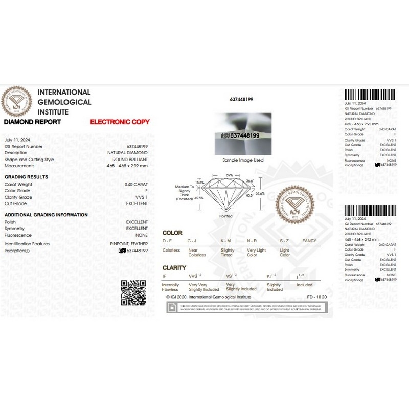 IGI Certified Diamond CT 0.40 F VVS 1