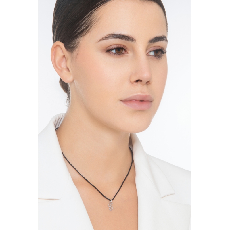 Pendant with initial letter E in italic in 18k white gold