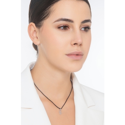 Pendant with initial letter E in italic in 18k white gold