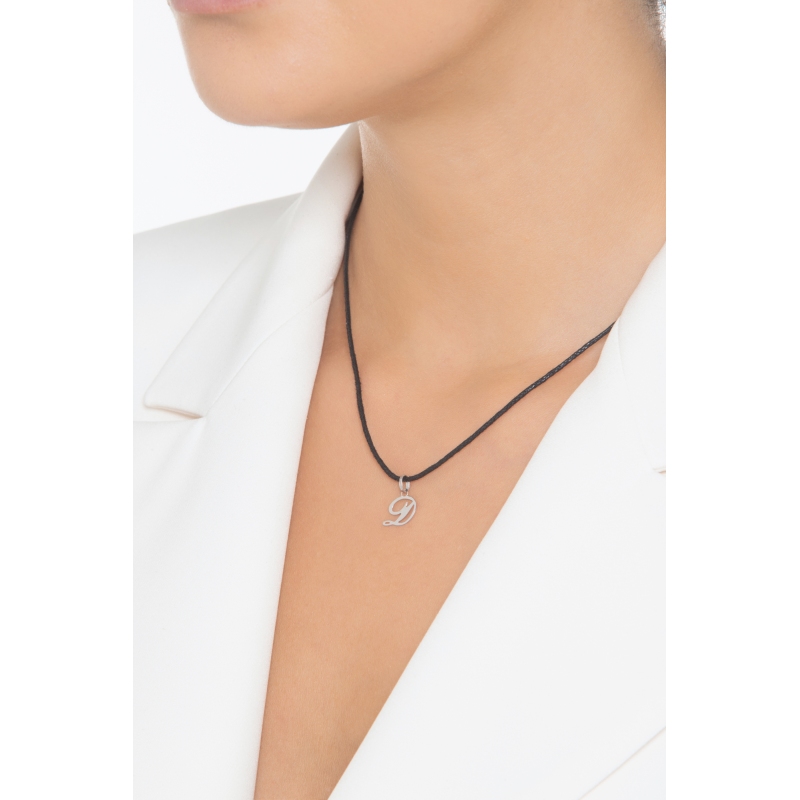 Pendant with initial letter D in italic in 18k white gold Pendant with initial letter D in italic in 18k white gold