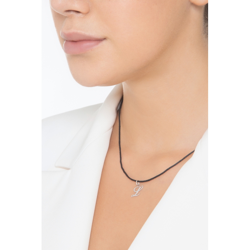 Pendant with initial letter L in italic in 18k white gold Pendant with initial letter L in italic in 18k white gold
