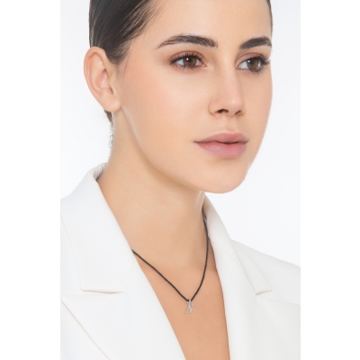 Pendant with initial letter N in italic in 18k white gold