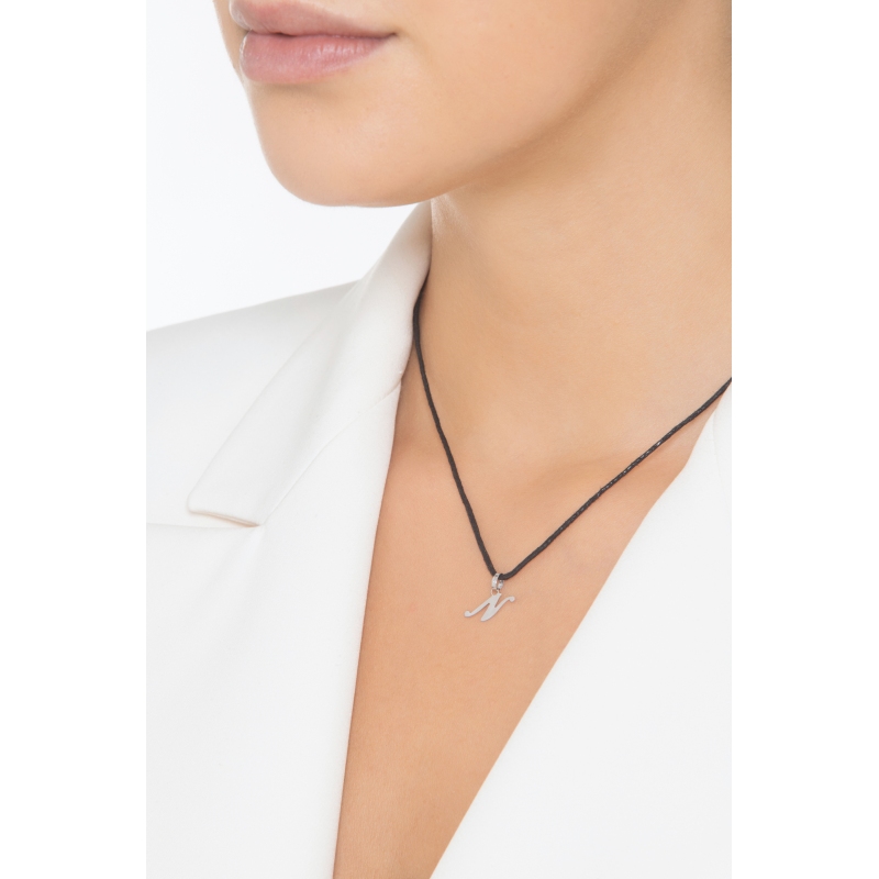 Pendant with initial letter N in italic in 18k white gold Pendant with initial letter N in italic in 18k white gold