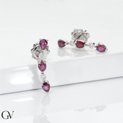 18k white gold earrings with rubies and diamonds