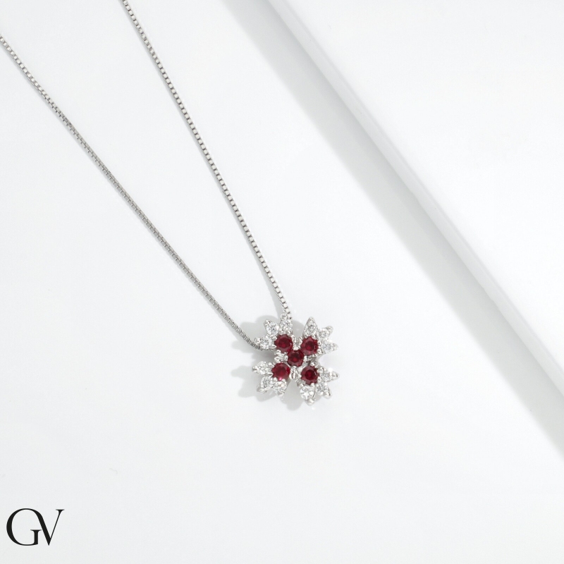 18k white gold necklace with cross in rubies and diamonds 18k white gold necklace with cross in rubies and diamonds