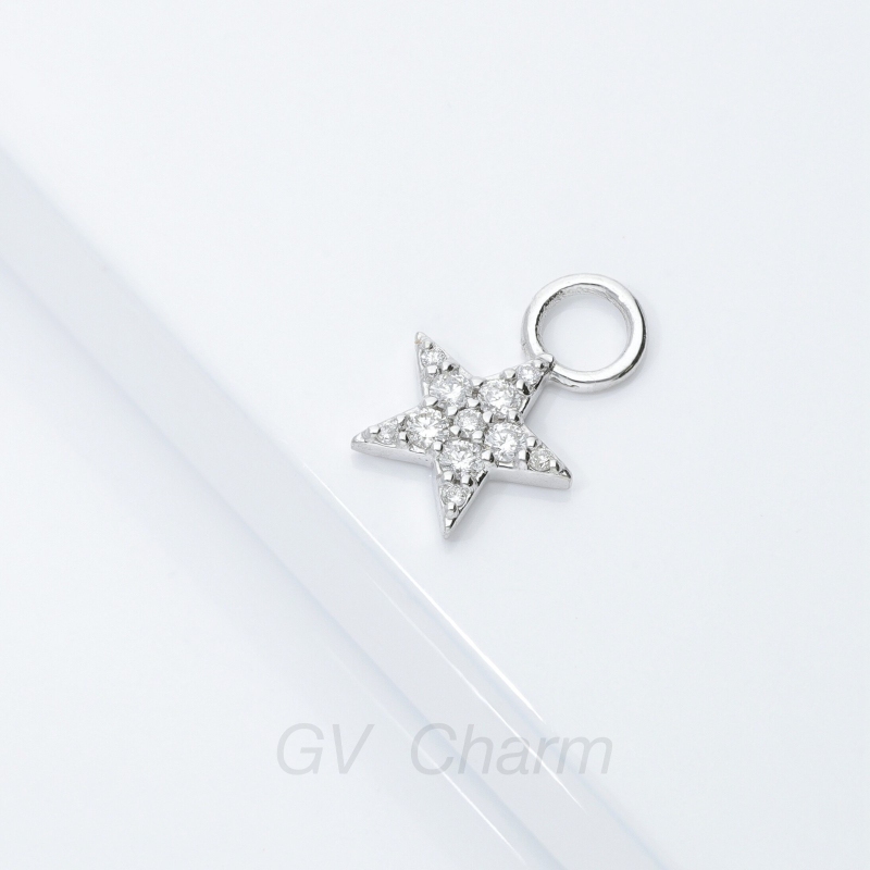 18k white gold star charm with diamonds 18k white gold star charm with diamonds