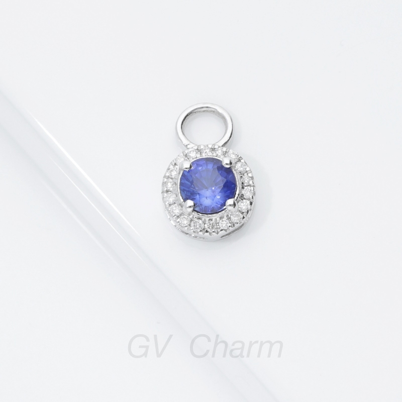 Charm in white gold 18k with blue sapphire and diamonds