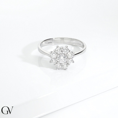 18k white gold flower halo ring with diamonds