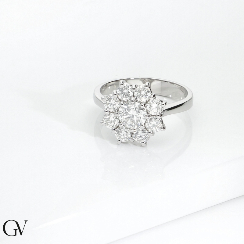 18k white gold halo flower ring with diamonds 18k white gold halo flower ring with diamonds