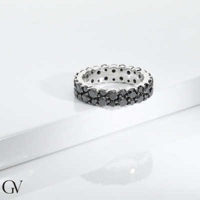 Eternity two rows black diamonds ring