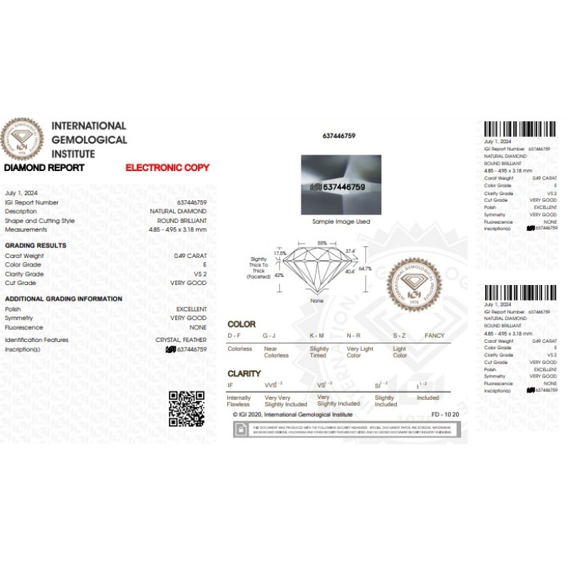 Certified IGI diamond solitaire ring in white gold 18k, 0.49 ct