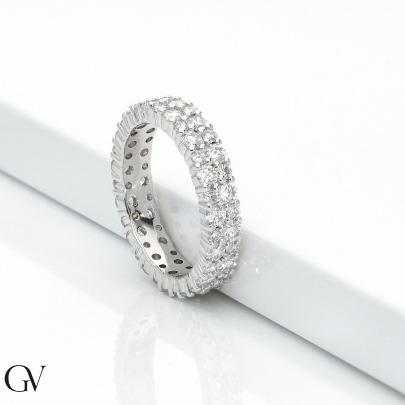 750 white gold eternity ring with rows of diamonds