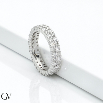 750 white gold eternity ring with rows of diamonds