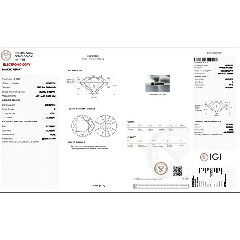 IGI Certified diamond CT 1,00 E VVS2