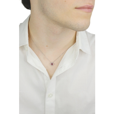 18k white gold necklace with cross in rubies and diamonds