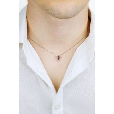 Cross necklace in white gold 750 with rubies and diamonds