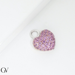 Pink sapphires pavè heart charm in white gold 18k 2