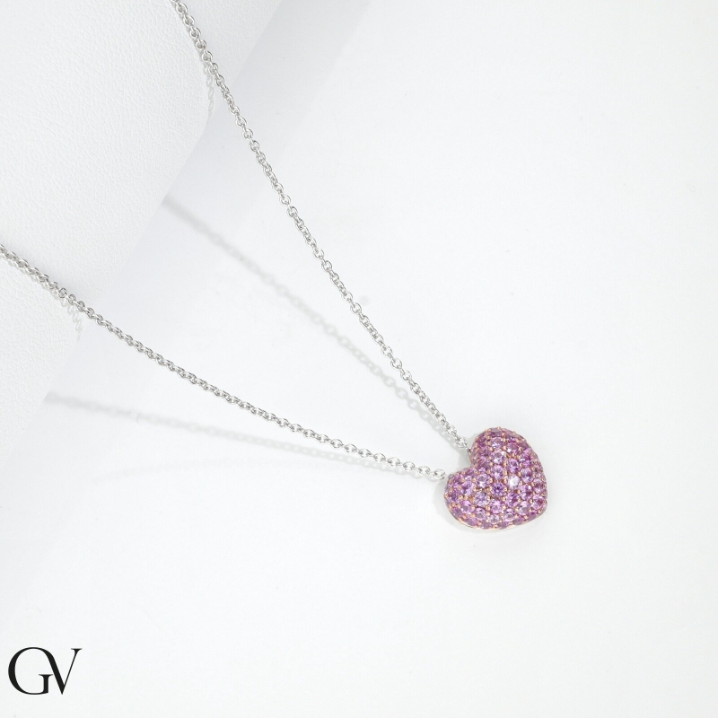 18k white gold necklace with heart pavè pink sapphires pendant 18k white gold necklace with heart pavè pink sapphires pendant