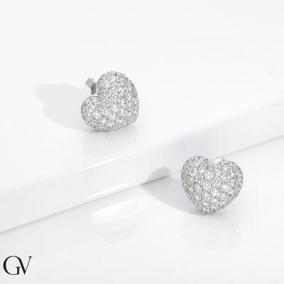 18k white gold pavè heart earrings with diamonds 