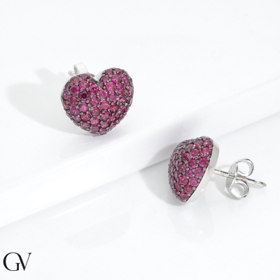 Rubies heart earrings in white gold 18k