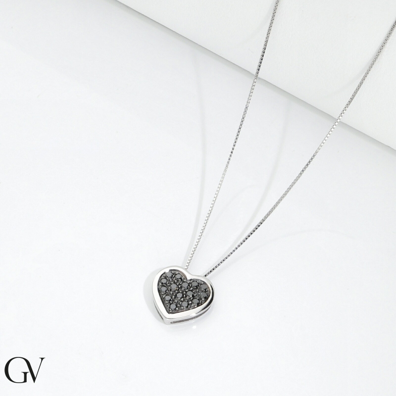Black diamonds pavè heart necklace in white gold 18k Black diamonds pavè heart necklace in white gold 18k