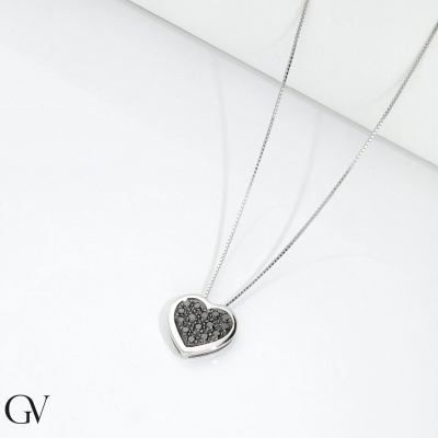 Black diamonds pavè heart necklace in white gold 18k