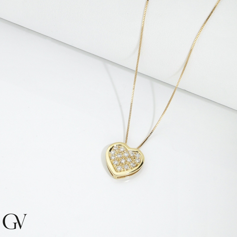 18k yellow gold necklace with heart pavè diamonds pendant