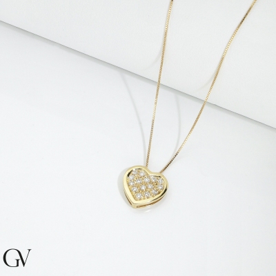 18k yellow gold necklace with heart pavè diamonds pendant