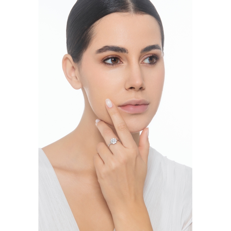 18k white gold flower halo ring with diamonds 18k white gold flower halo ring with diamonds