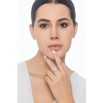 Flower ring in white gold 18k diamonds