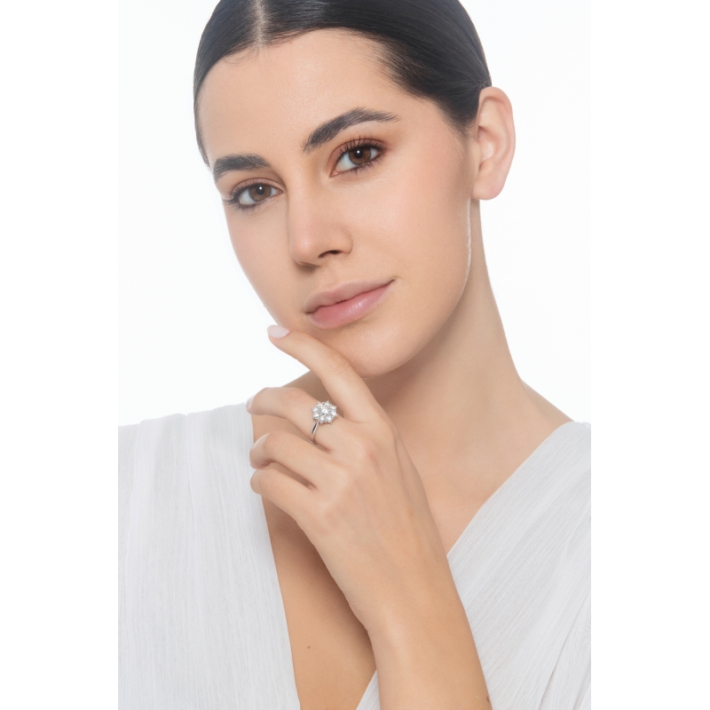 18k white gold halo flower ring with diamonds 18k white gold halo flower ring with diamonds