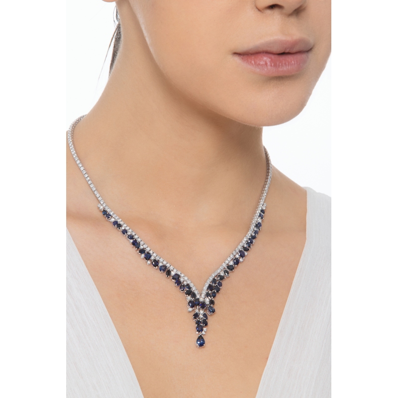 Design tennis necklace with blue sapphires and diamonds Design tennis necklace with blue sapphires and diamonds
