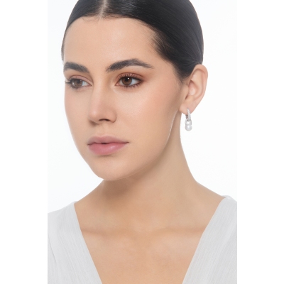 Drop earring in white gold 750 with pearls and diamonds