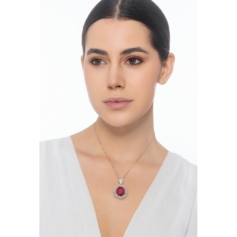 750 white gold necklace with oval ruby and diamonds 750 white gold necklace with oval ruby and diamonds