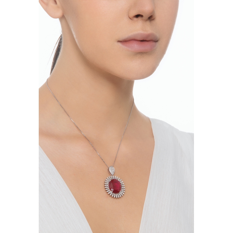 750 white gold necklace with oval ruby and diamonds 750 white gold necklace with oval ruby and diamonds