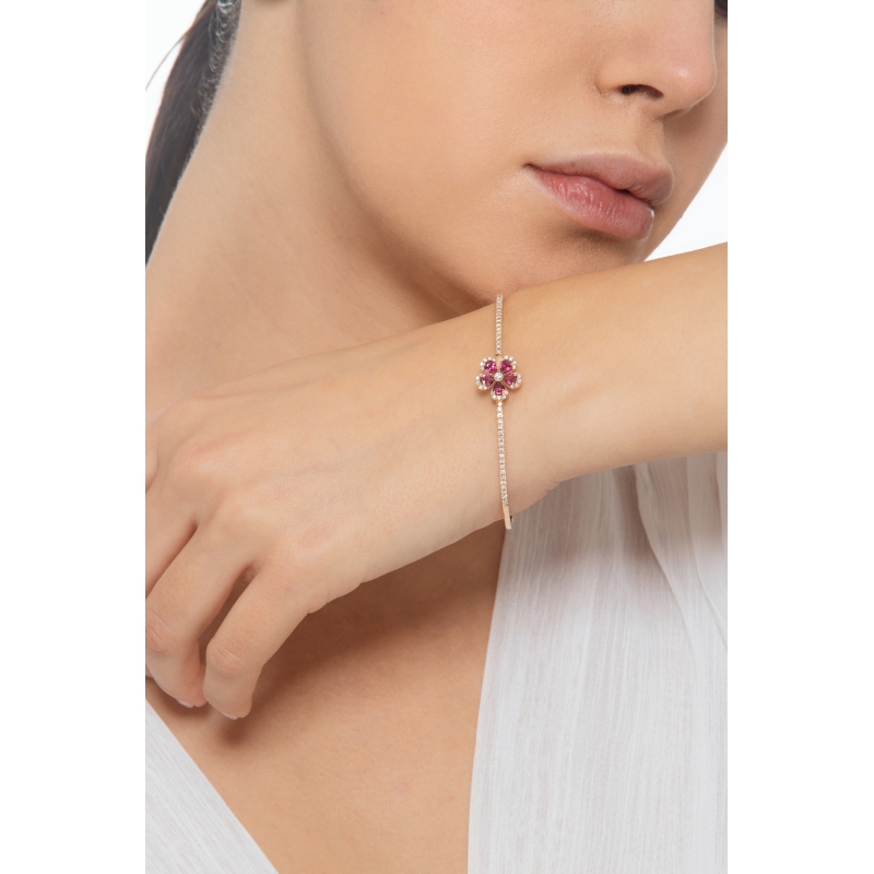 Flower bracelet in rose gold 750 with rubies and diamonds Flower bracelet in rose gold 750 with rubies and diamonds