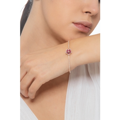 Flower bracelet in rose gold 750 with rubies and diamonds