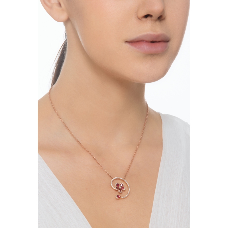 Flower necklace in rose gold 18k with rubies and diamonds Flower necklace in rose gold 18k with rubies and diamonds