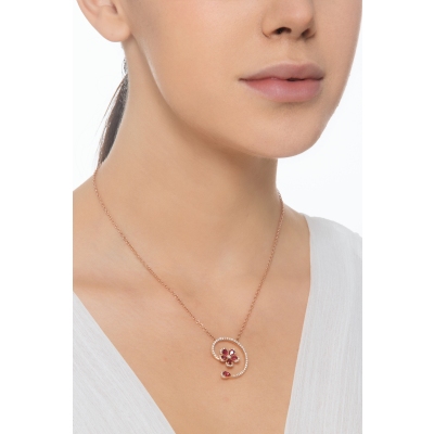 Flower necklace in rose gold 18k with rubies and diamonds