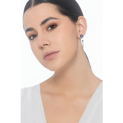 Flower drop earrings with diamonds and blue sapphires